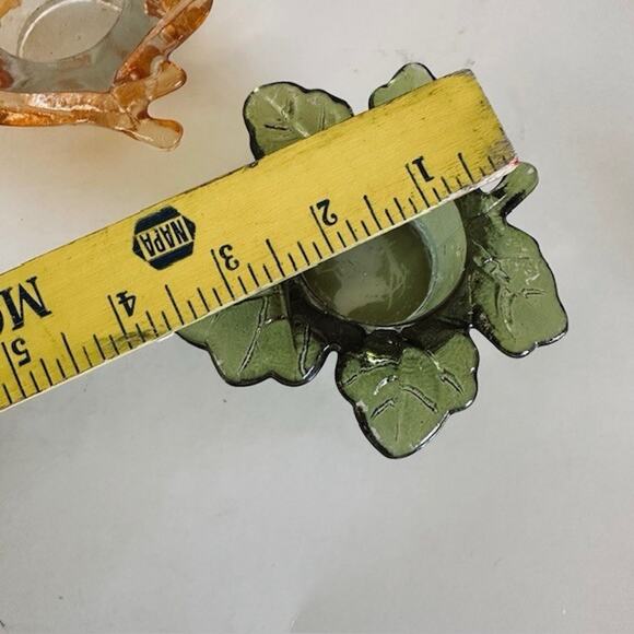 Vintage Maple Leaf Green & Orange Glass Votive Tea Light Candle Holder Set - Picture 6 of 12